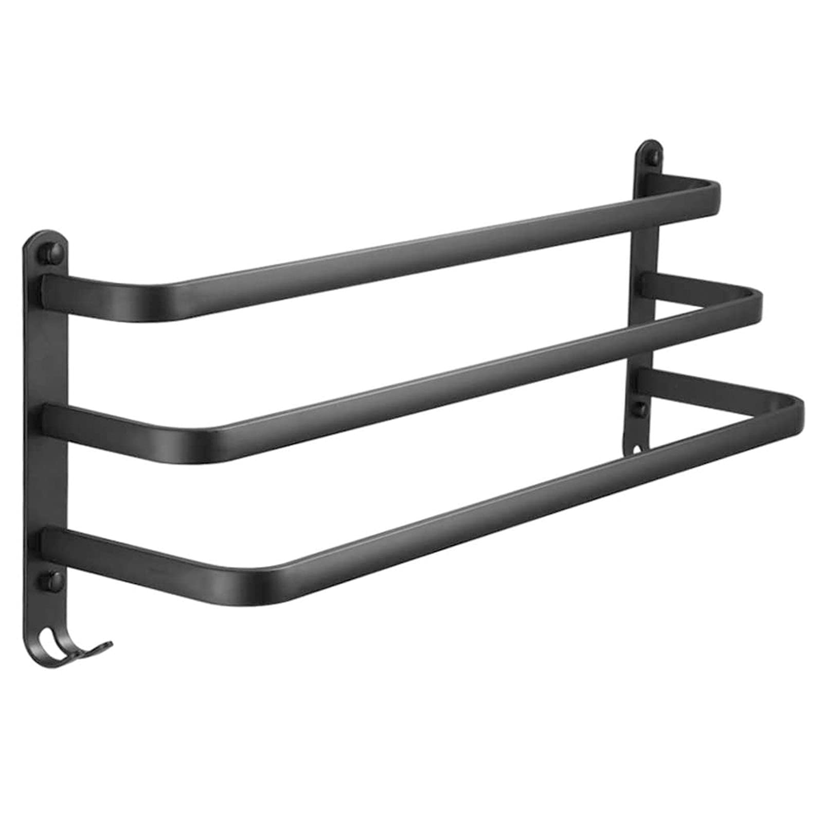 Łazienkowy wieszak na ręczniki, aluminium, matowy, czarny, podwójny, montowany na ścianie, 80 cm, uchwyt na ręczniki, wieszak na ręczniki, akcesoria łazienkowe