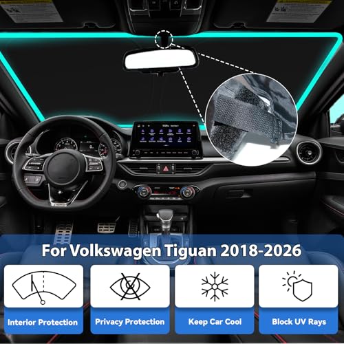 Image of Windshield Sun Shade for 2018-2026 VW Tiguan Volkswagen Tiguan | Front Window Sunshade with 240T Sun Visor Protector Foldable Heat Shield Blocks UV Rays Keep Cars Cooler, Car Accessories