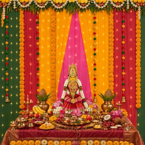 Image of Party Propz Multicolor Backdrop for Ganpati Decoration Setup for Home -17pcs, Backdrop Cloth for Decoration Pooja, Varalakshmi Backdrop, Backdrop for Janmashtami Decorations, Hanging Decorations Items
