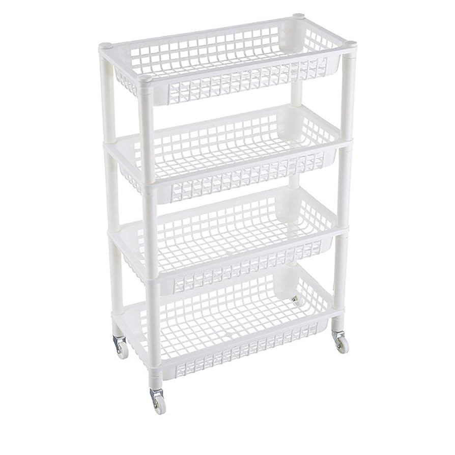 ホワイト 4段プラスチックラック キャスター付き ホワイト 4段プラスチックラック キャスター付き