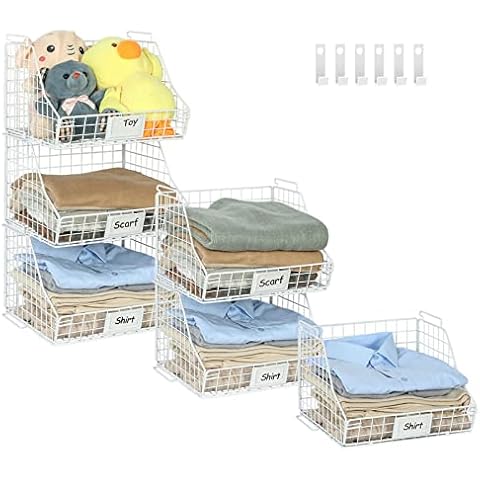 Foldable Closet Organizers and Storage, Wall Mount&Cabinet Wire Basket, Stackable Storage Bins with Nameplate Storage Toys Clothes Snack, Trapezoidal Organizers for Bedroom, Living Room Pantry Kitchen Cover