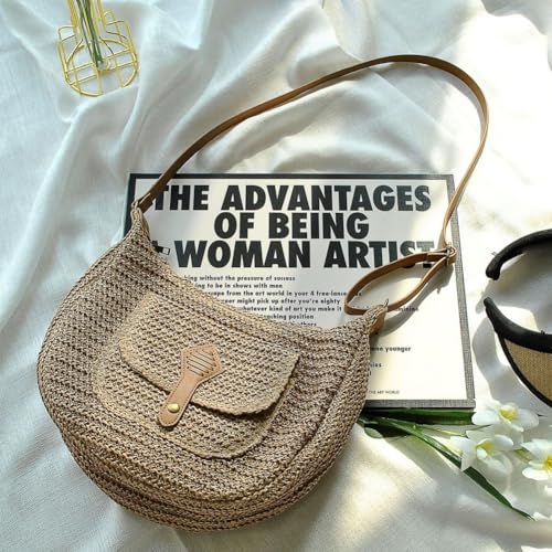 Straw Paper Beach Bag Summer Weaving Zipper Tote Shoulder Handbag Rattan Hand-woven Travel Satchel Bag for Travel Holiday3