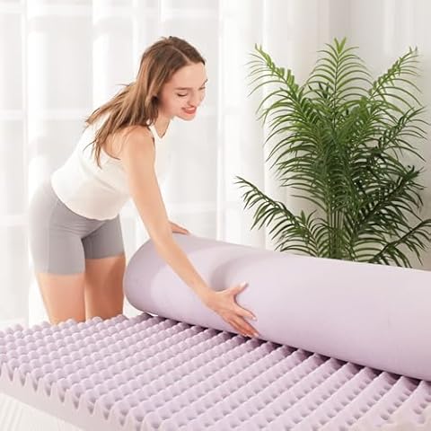 EGOHOME Egg Crate Memory Foam Mattress Topper 4 Inch King, Gel Cooling Infused Foam Mattress Topper for Pressure Relief, CertiPUR-US Certified Bed Topper, Purple, 76"×80" Cover