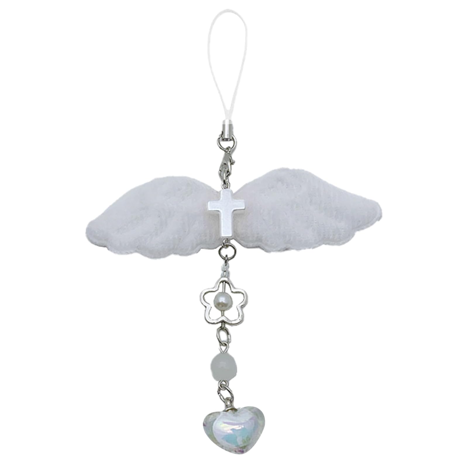 NEWFT Plush Wing Heart Pendant Phone Straps Lanyard Pocket Keychain Strap
