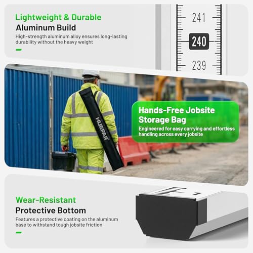 Image of Huepar 9 - Foot Aluminium Grade Rod -10ths 4 Telescopic Sections with Bubble Level - Waterproof Soft Carrying Bag Included GR3