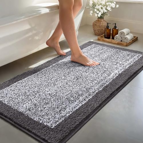 simpWalnut 60x24 Long Bathroom Rugs Washable Non Slip, Grey Bath Mat for Bathroom Floor Tub, Soft Absorbent Quick Dry Mats for Shower,Bathtub,Home Decor
