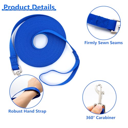 Schleppleine 10m für Hunde, Wasserdicht Hundeleine mit Handschlaufe und 360° Karabiner, Robuste Ausbildungsleine Schleppleine für Mittlere Große Kleine Hunde (Blau)