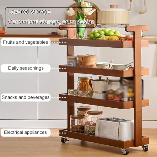Carrello portaoggetti in Legno a 4 Ripiani Cupboard Gadgets: Soluzione Versatile per riporre Oggetti Soggiorno, Camera da Letto e Cucina. Elegante Organizer con Ampi Ripiani. Arred