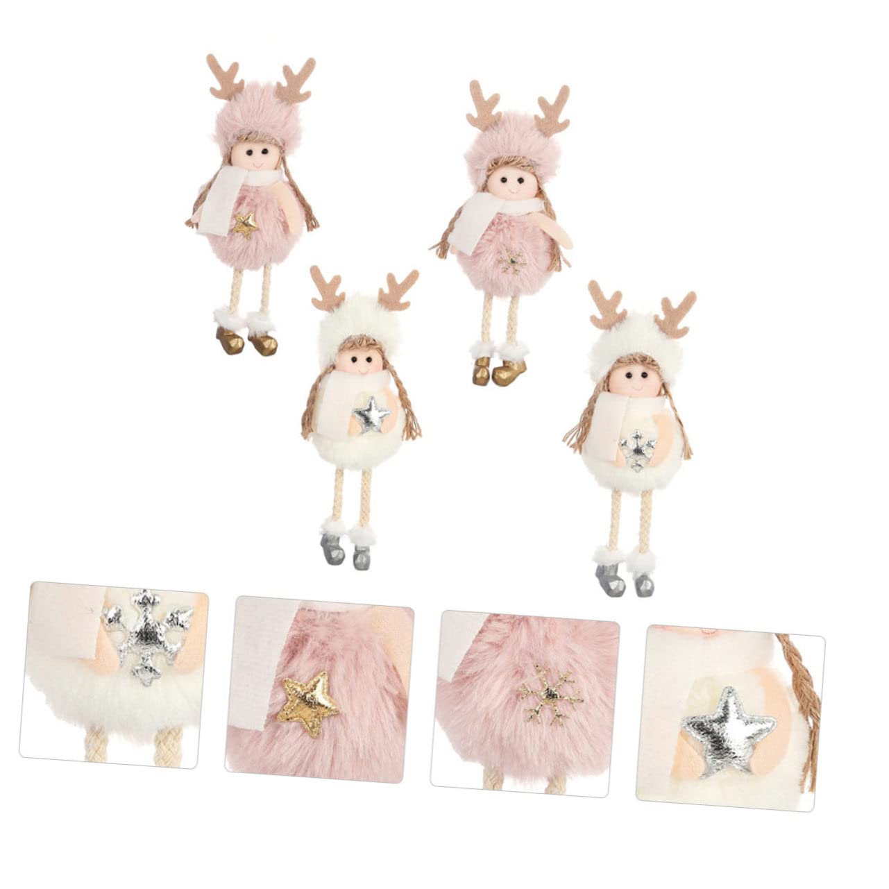 4 Piezas Conjunto de Adornos de Peluche Angelicales para Árbol de Navidad Colgantes y Decoraciones Navideñas Encantadoras para Hogar y Fiesta