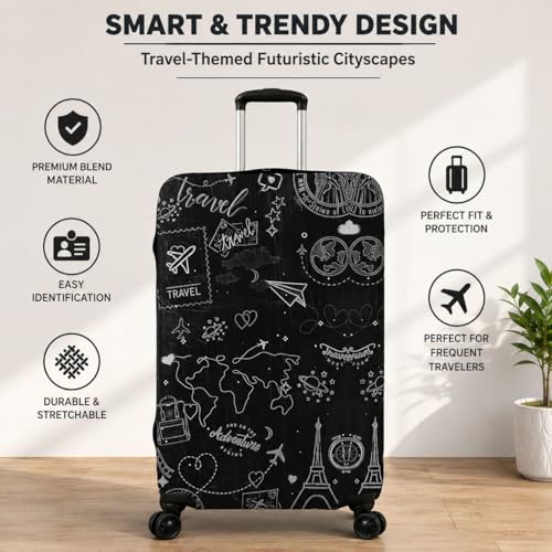 Image of Printed Luggage Cover for Traveling Bag & Suitcase - Stretchable & Scratchproof Trolley Protector with Velcro Lock & Lightweight Washable Material(Suitcase Not Included, Only Cover in Product)