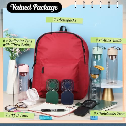 42 Pcs Back to School Supplies Kits with Backpacks Fans Water Bottle Notebooks Pens, Backpacks Stationery Bulk for Elementary Middle High School Students