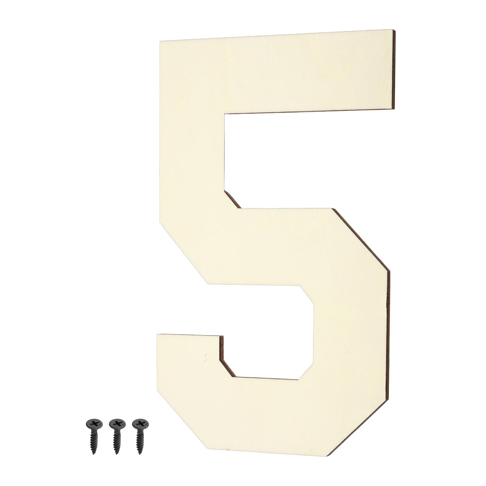 sourcing map 8 Inch Wooden Letters and Numbers, Unfinished Wood Cutouts Large Number Paintable Wood Number with Self-Tapping for DIY Crafts Wall Wedding Birthday Party Decoration, 5 Shape