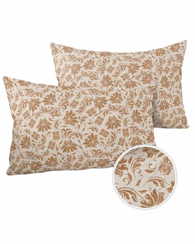 Orange Flower Leaf Outdoor Pillow Cover 12x20 Inch Cushion Sham Case, Waterproof Decorative Lumbar Throw Pillowcase for Outside Garden Patio Porch Couch Chair Tent Rustic Tribal Ethnic Bohemian