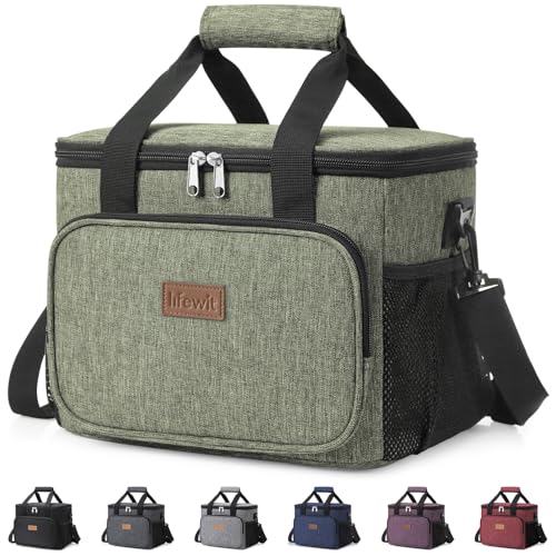 Image of Lifewit Large Lunch Bag, Insulated Lunch Box, Soft Cooler Cooling Tote for Adult Men Women, Dark Green 24-Can (15L)
