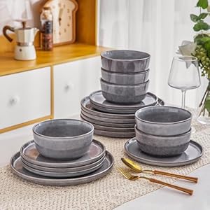 AmorArc Stoneware Dinnerware Sets,Round Reactive Glaze Plates and Bowls Set,Highly Chip and Crack Resistant | Dishwasher & Microwave Safe,Service for 6 (18pc)