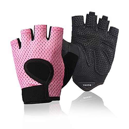 axelens Gants de Gym pour Homme et Femme, Gant de Muscolation Demi Doigts, de Sport Cyclisme, Vélo, Yoga, de Fitness et Gymnastique Sans Doigts Antidérapant Respirant et Léger ROSE Taille M Cover