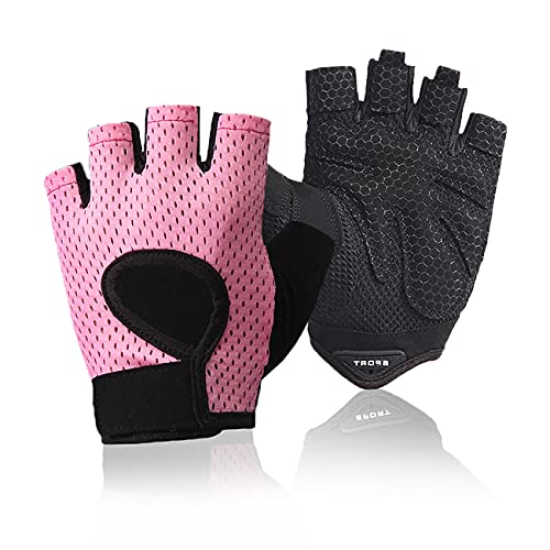 AXELENS Gants de Gym pour Homme et Femme, Gant de Muscolation Demi Doigts, de Sport Cyclisme, Vélo, Yoga, de Fitness et Gymnastique sans Doigts Antidérapant Respirant et Léger Rose Taille M