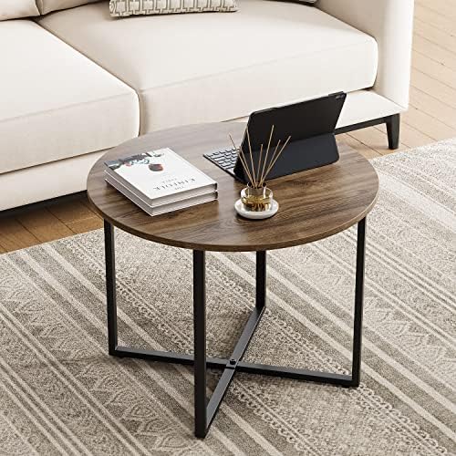 IDEALHOUSE Round Industrial Coffee Table, Small round coffee table Short table, Modern Leisure Tea Table Coffee Table for Living Room Dining Home Farmhouse Office Balcony Outdoor (60cm, Grey)