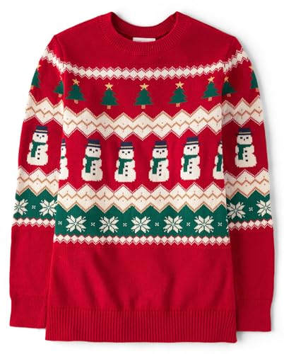The Children's Place,Womens,Long Sleeve Christmas Sweater,Classic Red Fairisle-Mom,X-Large