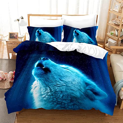 DJDEA Housse Couette 1 Personne 3 Pièces Microfibre Couette et Taie Loup Imprimée 3D Courtepointe avec Fermeture éclair Doux Et Lisse 140 x 200 cm + 2 Taie d'oreiller 65 x 65 cm Cover