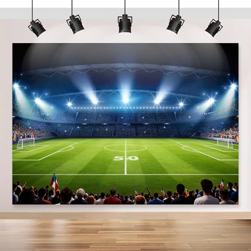 American Football Field Backdrop 7x5FT Football Stadium Photography Background Auditorium Light Soccer Backdrop Super Bowl Sport Theme Party Decorations for Sports Celebration Birthday Party