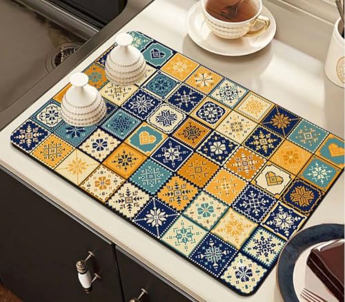 Image of HomeCloud Super Absorbent Dish Drying Mat for Kitchen Counter - Non-Slip, Heat-Resistant Rack Pad - Hides Stains, Ideal for Dishes, Coffee Maker & Kitchen Appliances (Multi Yellow, 50x40 cm)