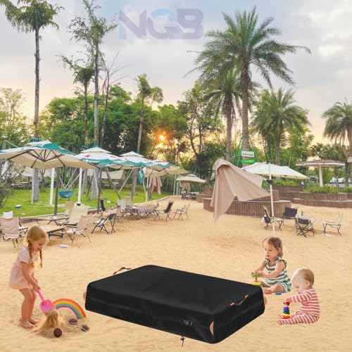 Image of Kids Sandbox Cover for Naturally Playful Sandbox II,Made of 600D Waterproof Oxford Cloth, Reflective Carry Handle with Two Warning Signs and 4.6 Meters Long Mesh Grommets.(51 inch L x 32 inch W x 13 inch H)
