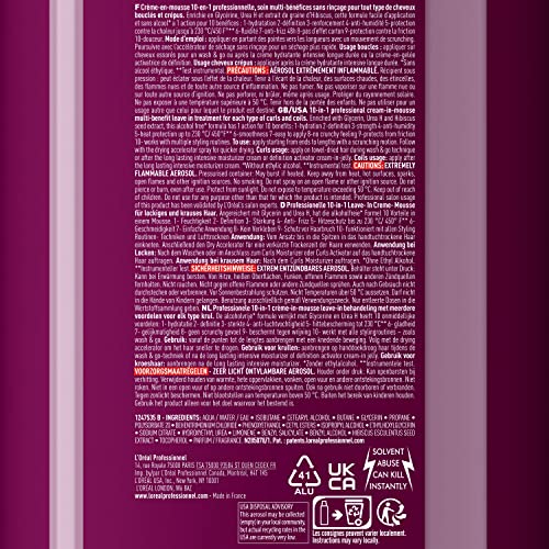 L'OREAL PROFESSIONNEL - Crème-en-Mousse 10-en-1 Curl Expression - Hydrate, Définit & Protège les Cheveux Bouclés & Crépus - Soin Sans Rinçage - Boucles 11 Fois Mieux Définies - 250 ml