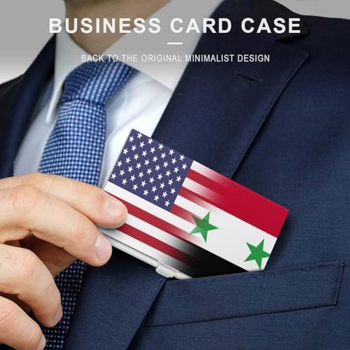 U.S.A Syria Flag Business Card Holder Slim Credit Case Pocket Name Case Wallet for Men Women3