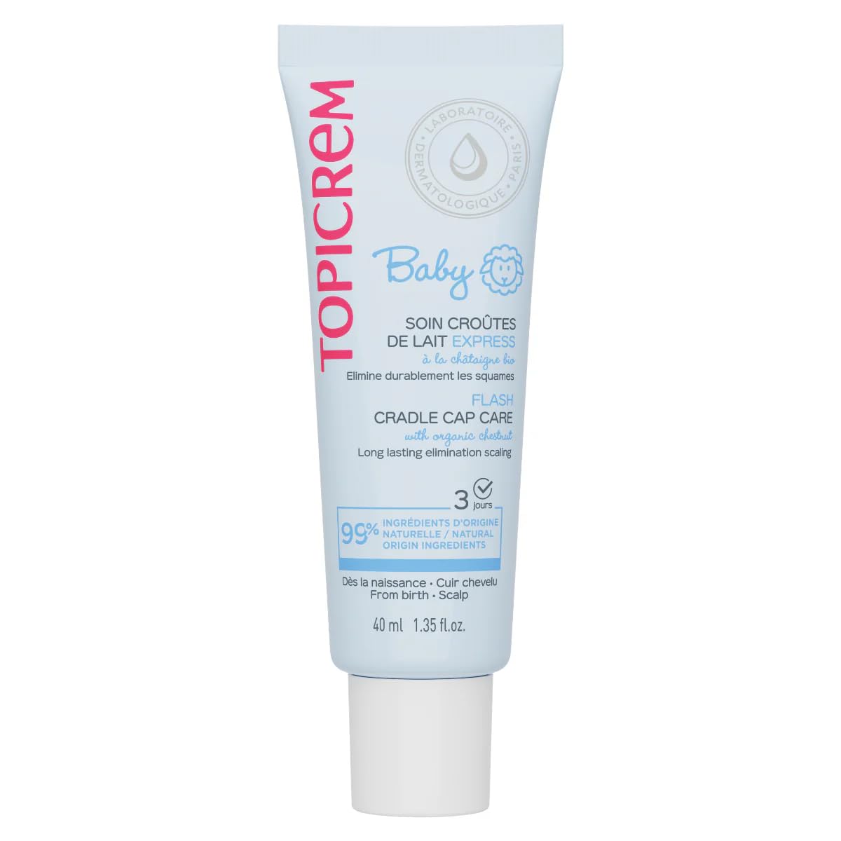 Topicrem - Baby Care Milk Crusts Express - Removes Milk Crusts, Soothes and Relipids - Soft Baby Shampoo Enriched with Prebiotics - Perfume Free - Made in France - 40 ml