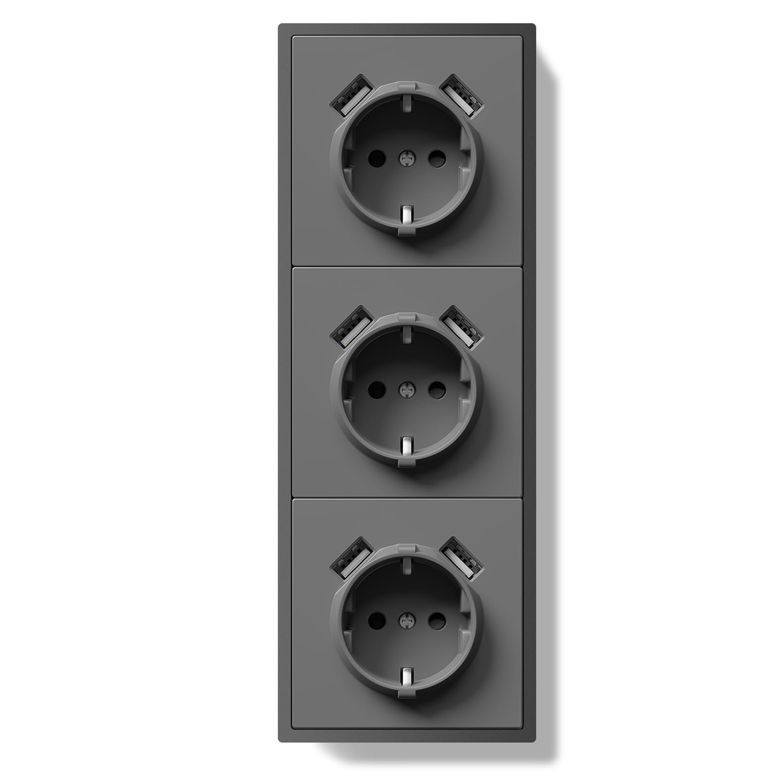 BSEED LIFE gniazdko wtykowe z zestykiem ochronnym z wejściem USB podtynkowe standardowe gniazdo ścienne 16 A z ramą PC, 80 x 220 mm, gniazdo incelne z pazurami, łatwa instalacja, potrójne, szare