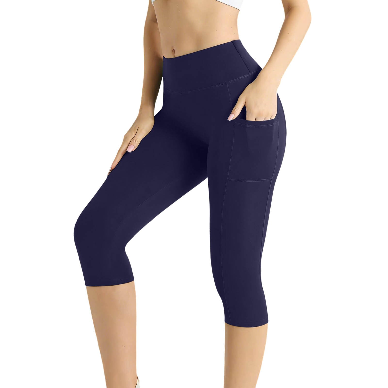 Aopir Buttery Soft Knee Length Yoga Capris for Women High Waist Tummy Control with Pockets Workout Leggings for Running