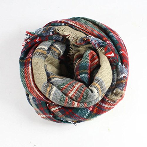Fashionwu Lady Girl Large Tartan Scarf Wrap Shawl Neck Stole Warm Plaid Checked Pashmina Multi Color