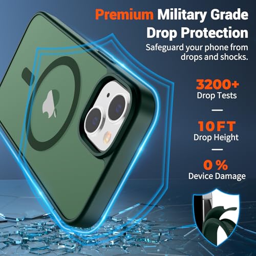 Image of SUPFINE Magnetic for iPhone 15 Case (Compatible with MagSafe) (Military Grade Drop Protection) Slim Translucent Matte Shockproof with Anti-Fingerprint Phone Case, Forest Green