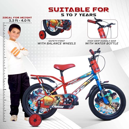 Image of CAPENT BMX 16T Kids Cycle with Carrier & Side Wheels | Rigid Suspension | 11 Inches Frame | Ideal for 4 to 6 Years Boys & Girls Kids Bike (Red-Blue)