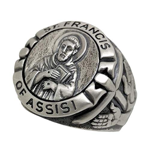 Saint Francis Of Assisi Handcrafted Sterling Silver Mens Ring Stigmata, Christian, Catholic #TOP10