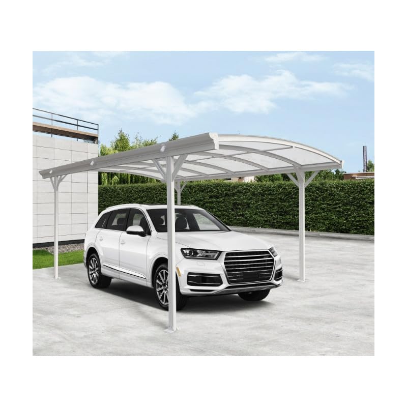 Carport Autoportant en Aluminium Blanc et Polycarbonate 6mm 13m² | Protection Véhicule avec Kit d'ancrage | 4 Poteaux Robustes, Gouttières, Anti-UV