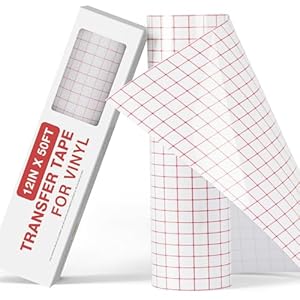 YRYM HT Rollo de cinta de vinilo transparente de transferencia de 12 x 50 pies con cinta de aplicación de rejilla de alineación para Silhouette Cameo, vinilo adhesivo Cricut para calcomanías,