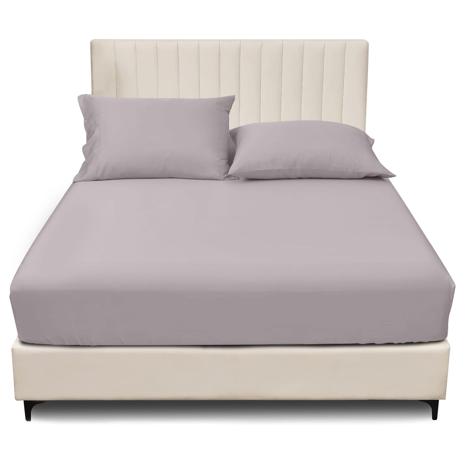 Plain Fitted Sheets - Polycotton 25cm Deep Fitted Sheets (150x200 cm) - Breathable, Anti Allergic Bottom Sheets - Elastic Corner Bed Sheet King Size - Grey