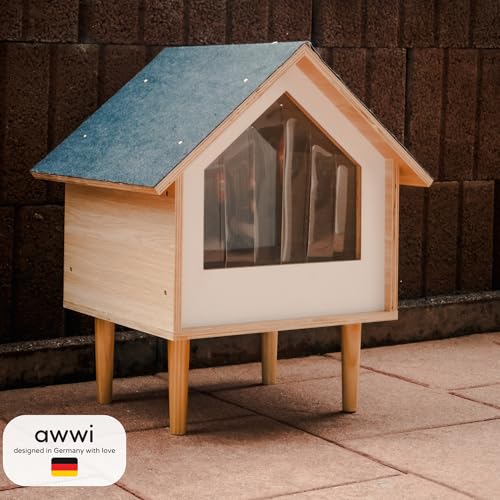 Awwi Katzenhaus Outdoor und Indoor – Wasserabweisend & Isolierend – Stilvolle Katzenhütte oder Hundehütte Outdoor – Katzenhöhle für Drinnen & Draußen
