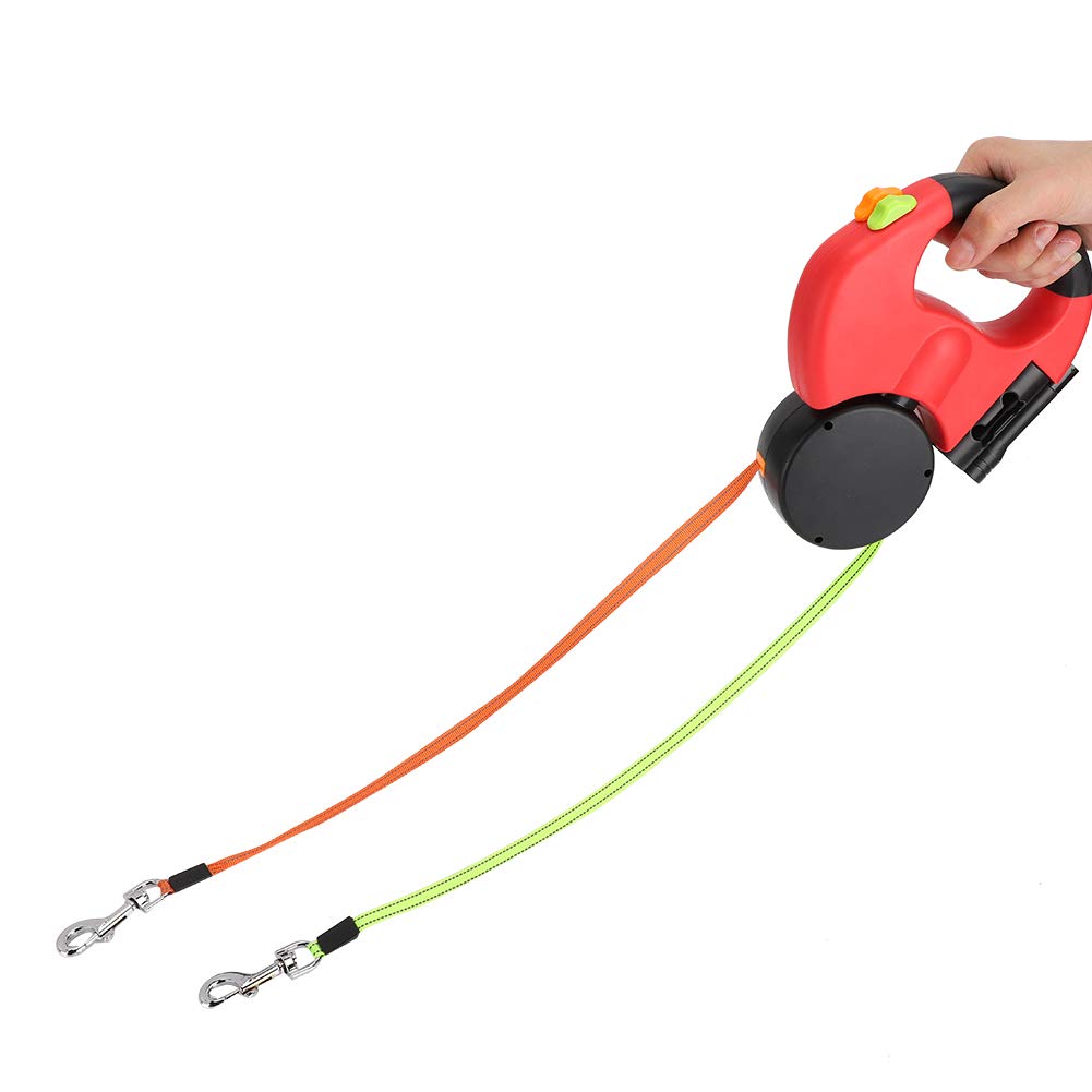 lyrlody Correa Retráctil para Perros de 3 Metros, Correa Doble para Perros para 2 Perros, Correa Extensible sin Enredos de 360 ​​°, con Luces LED, Correas de Nailon Reflectantes(Escarlata)