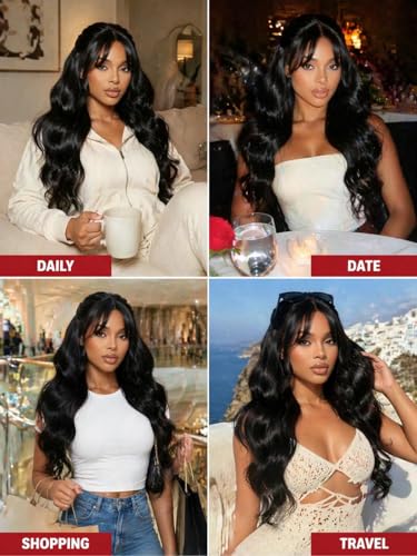 Image of Beauty Forever Easy Put On & Go Glueless Human Hair Wig for Beginners, 7x5 Pre-Cut Lace Front Body Wave Wig, Bye Bye Knots, Pre Plucked, Natural Looking Wig 150% Density Natural Color 20 Inch
