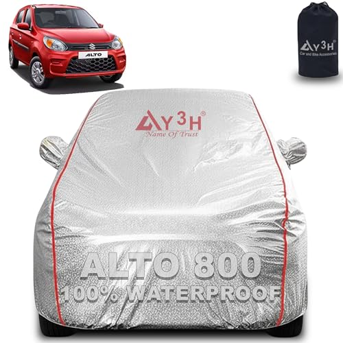 Image of 100% Waterproof Car Cover Compatible with Maruti Alto 800 | All Weather, Dust Proof, UV Protective with Mirror Pocket (Silver Magic)