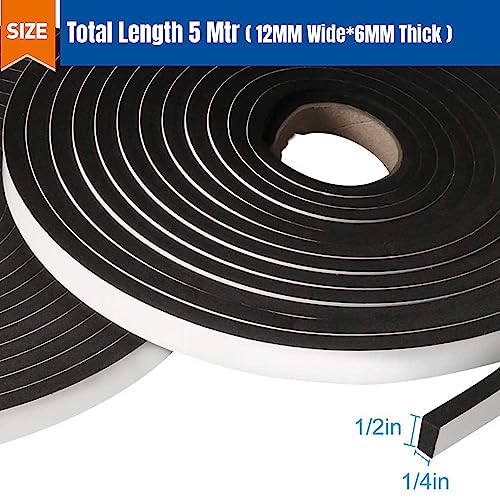 Image of CELLUX Single Side 6MM Thick High Density Self Adhesive Foam Seal Tape Weather Stripping Doors and Window Insulation Soundproofing -12mm Width5 Meter Length