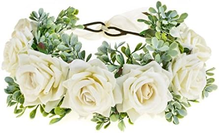 Vividsun Women Flower Crown Floral Headpiece Festival Wedding Hair Wreath Floral Crown (White)