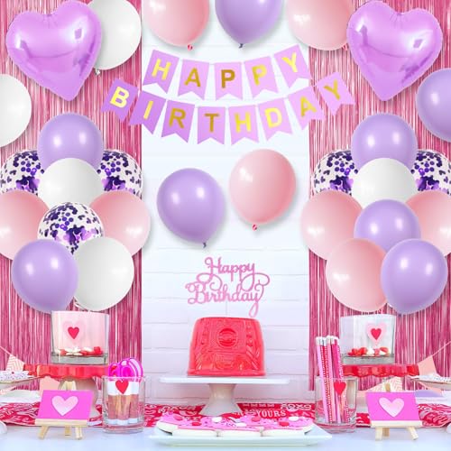 Image of Pink Purple Birthday Decorations For Girls, Birthday Birthday Balloons Set