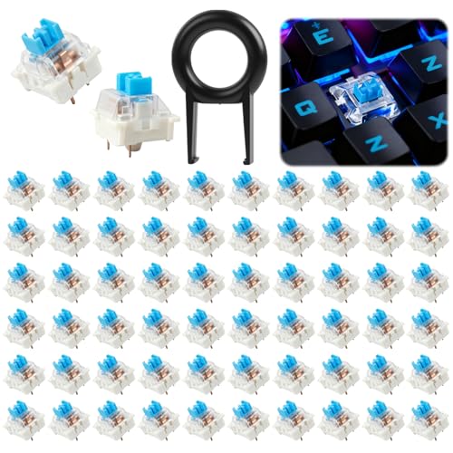 62PCS Mechanical Keyboards Keys Set with Tool,61 Keyboard Keys and Remover Tool,Blue Switches,Applicable for Blue Switch Mechanical Keyboard, Ideal for Typists and Keybord Enthusiasts