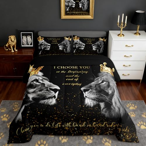 Edredón de pareja de leones con efecto 3D brillante para decoración de dormitorios 2