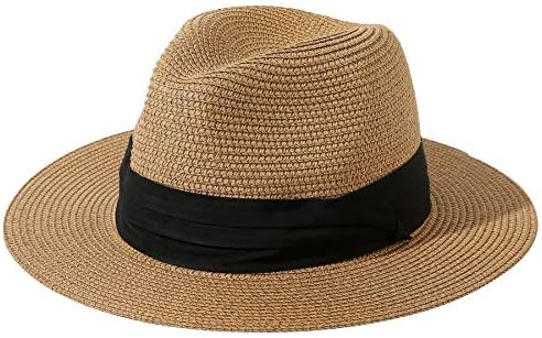 Jastore Little Kids Girls Boys Summer Fedora Straw Hat Wide Brim Floppy Beach Sun Visor Hat (Style B-Khaki, 3-6 Years)