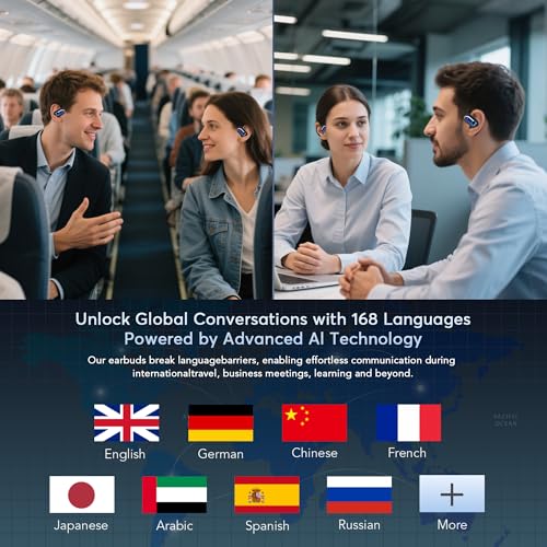 Image of 168 Languages AI Live Translation Earbuds, 4-in-1 Smart Mode Bluetooth 5.4 Touch Screen Earphones Real-Time Headphones Translator, Fit iOS and Android Ideal for Business and Learning, Deep Blue